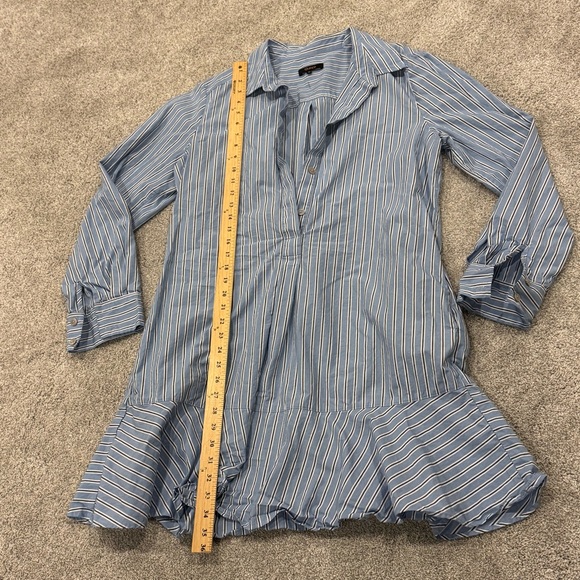 Quince 100% Organic Cotton Poplin Drop Waist Shirt Dress Blue Stripe size medium - Picture 9 of 11